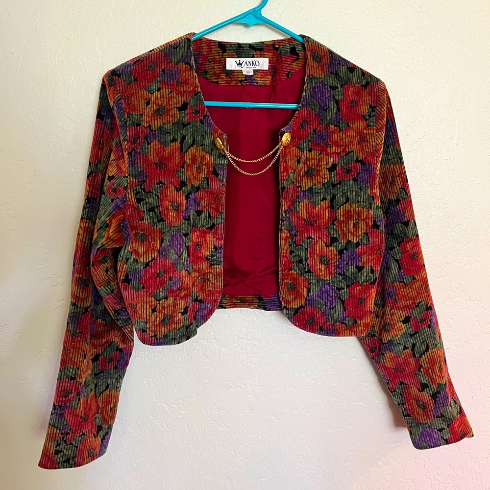 Vintage Corduroy Floral Cropped Jacket